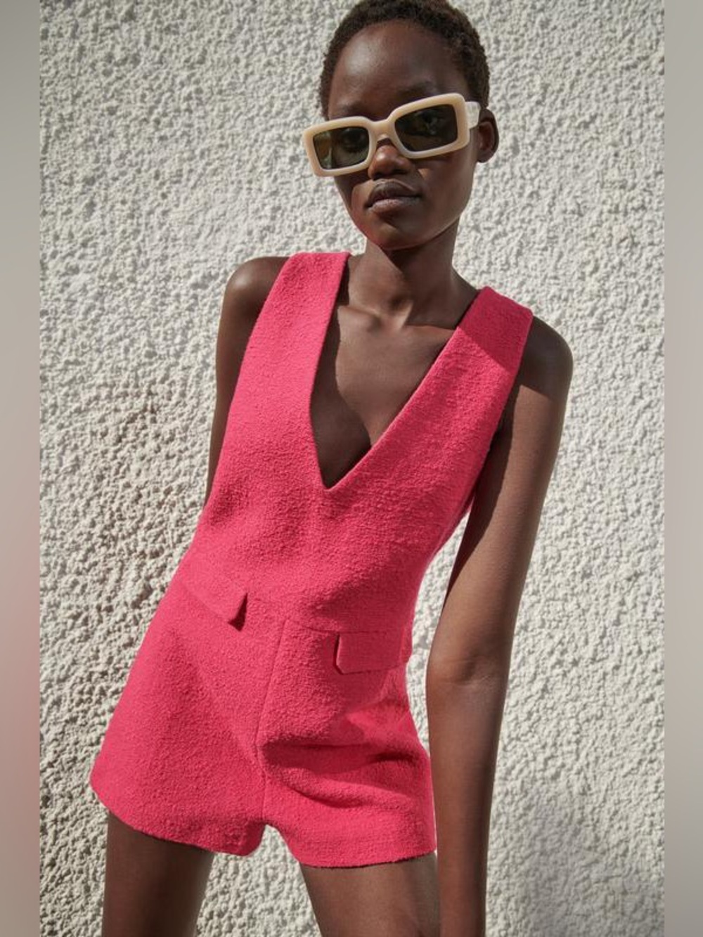 Zara Short Tweed Textured Weave Pink Jumpsuit Short Romper